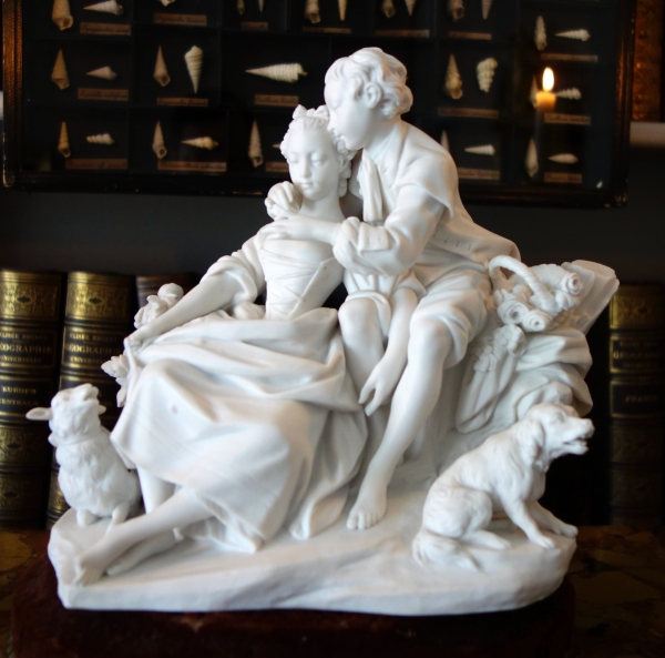 Sevres Manufacture : galant scene in the style of 18th century - porcelain biscuit - signed