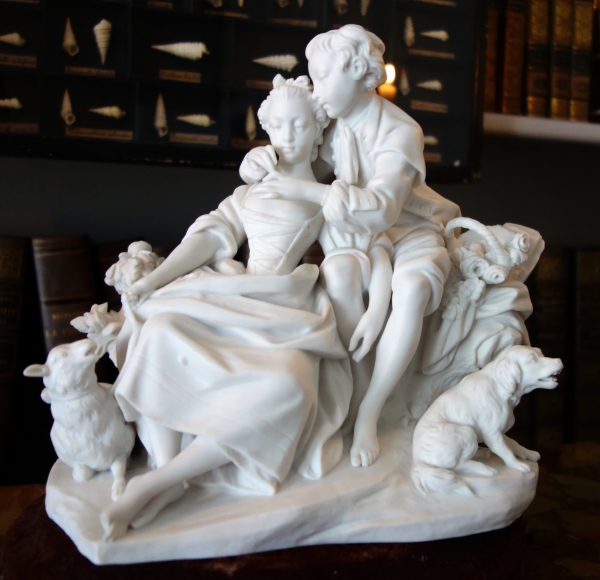 Sevres Manufacture : galant scene in the style of 18th century - porcelain biscuit - signed