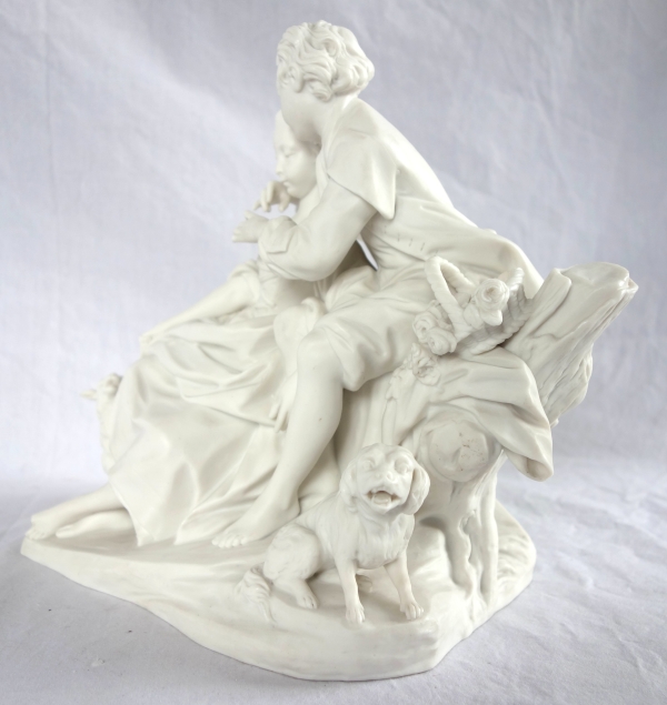 Sevres Manufacture : galant scene in the style of 18th century - porcelain biscuit - signed