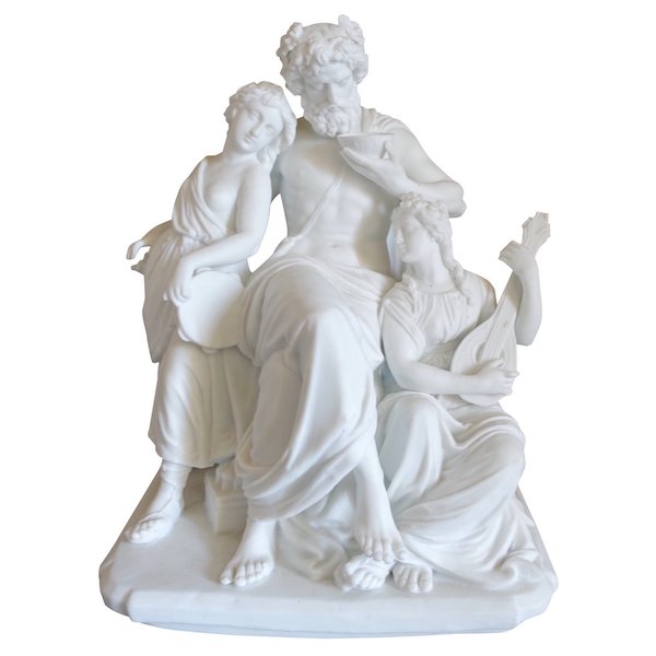 Groupe en biscuit de porcelaine : Bacchus et Bacchantes, style néoclassique, XIXe siècle