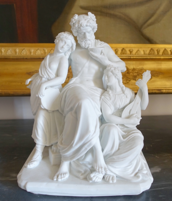 Groupe en biscuit de porcelaine : Bacchus et Bacchantes, style néoclassique, XIXe siècle