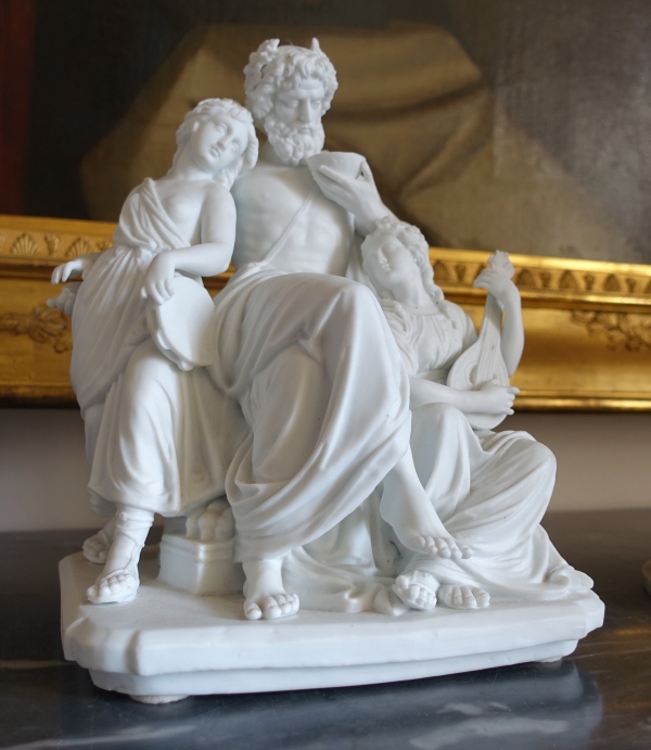 Groupe en biscuit de porcelaine : Bacchus et Bacchantes, style néoclassique, XIXe siècle