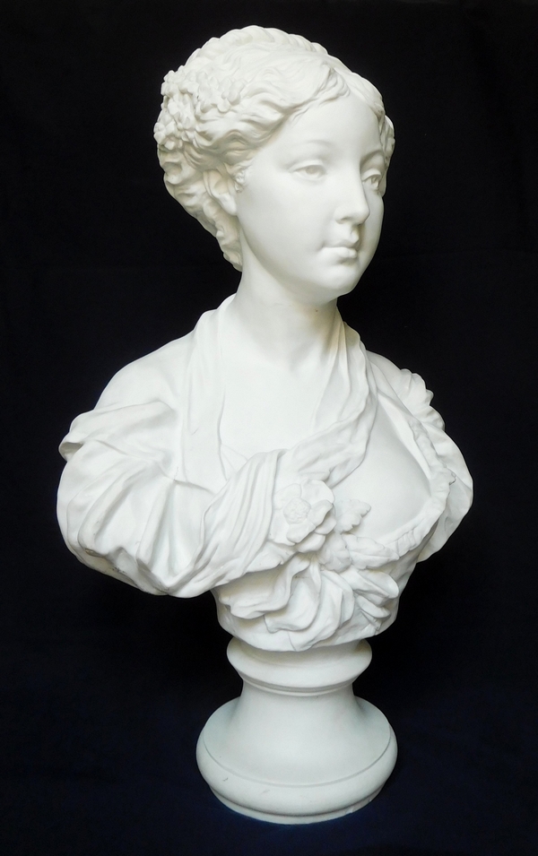Paul L. Houry : buste de jeune fille en biscuit d'après la cruche cassée de Greuze, style Louis XVI