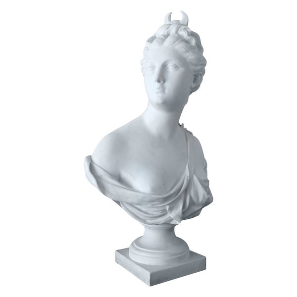 Tall goddess Diana biscuit bust after Houdon, neoclassical decoration