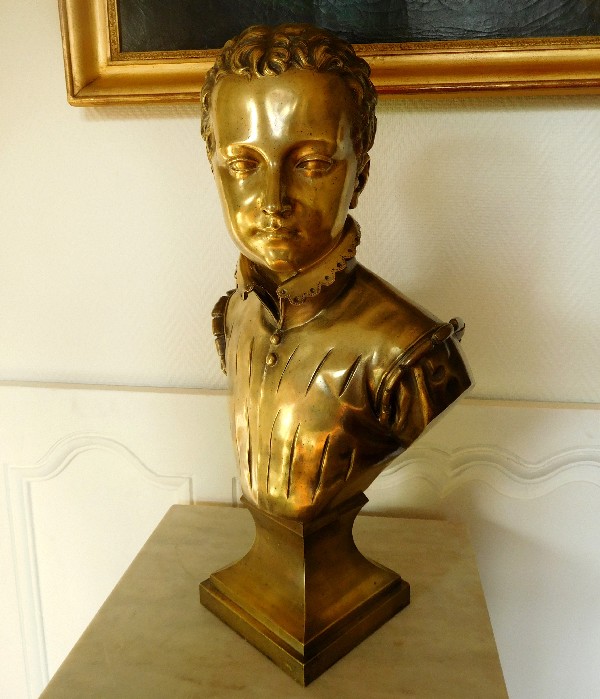 Tall bronze bust of Henri IV King of France after Bosio, 56cm, circa 1870
