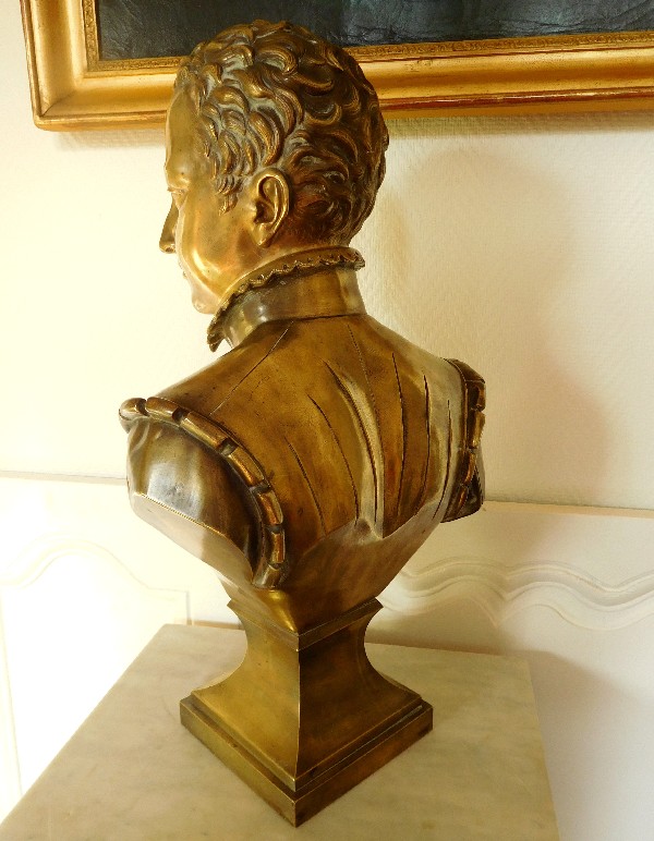 Grand buste en bronze : Henri IV d'après Bosio, 56cm, souvenir historique royaliste