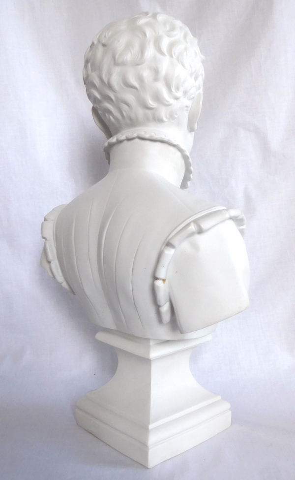Tall porcelain biscuit bust of Henri IV King of France after Bosio