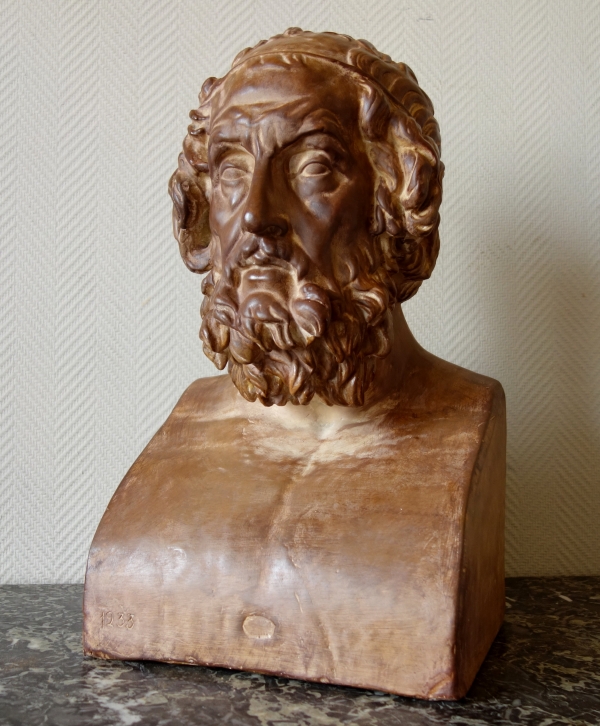 Tall Greek poet Homer after the antique of the Louvre - patinated plaster - 53cm