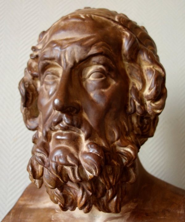 Tall Greek poet Homer after the antique of the Louvre - patinated plaster - 53cm