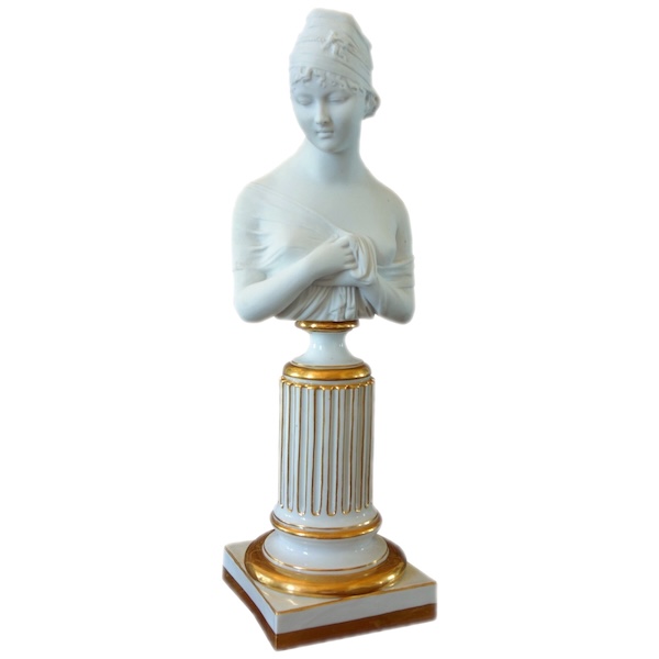 Niderviller (attribué à) : buste de Madame Récamier en biscuit de Porcelaine - début XIXe siècle
