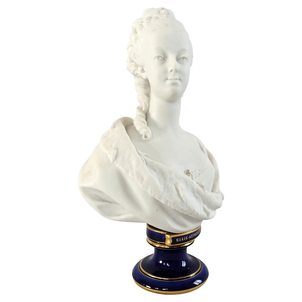 Queen Marie Antoinette bust, Sevres porcelain biscuit after Boizot model - signed