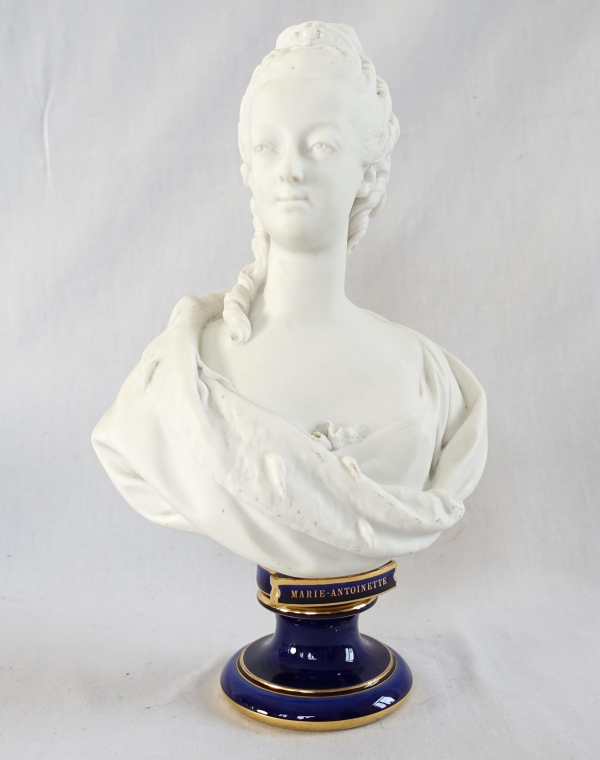 Queen Marie Antoinette bust, Sevres porcelain biscuit after Boizot model - signed