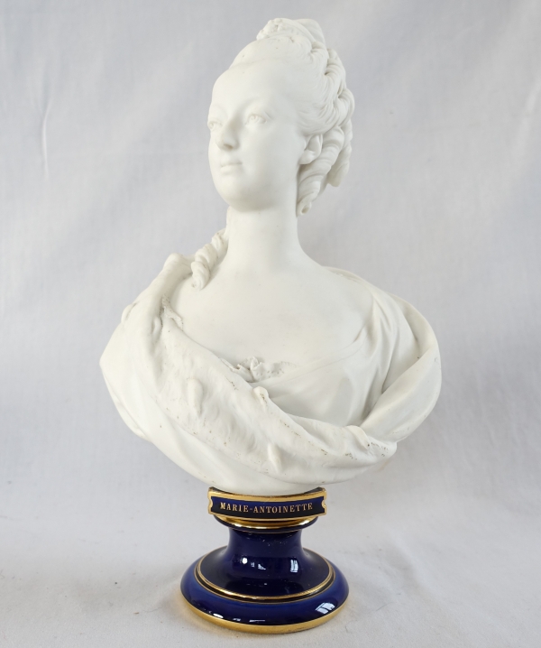 Queen Marie Antoinette bust, Sevres porcelain biscuit after Boizot model - signed