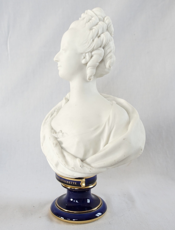 Queen Marie Antoinette bust, Sevres porcelain biscuit after Boizot model - signed