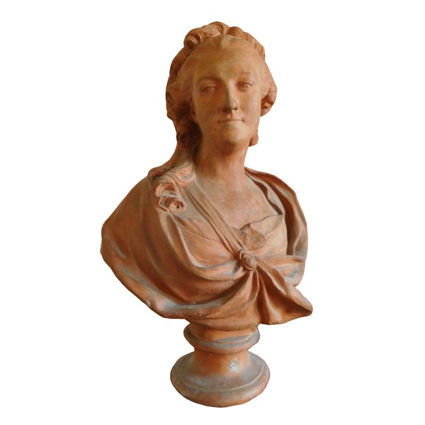 Grand buste d'aristocrate en terre cuite - époque XVIIIe siècle