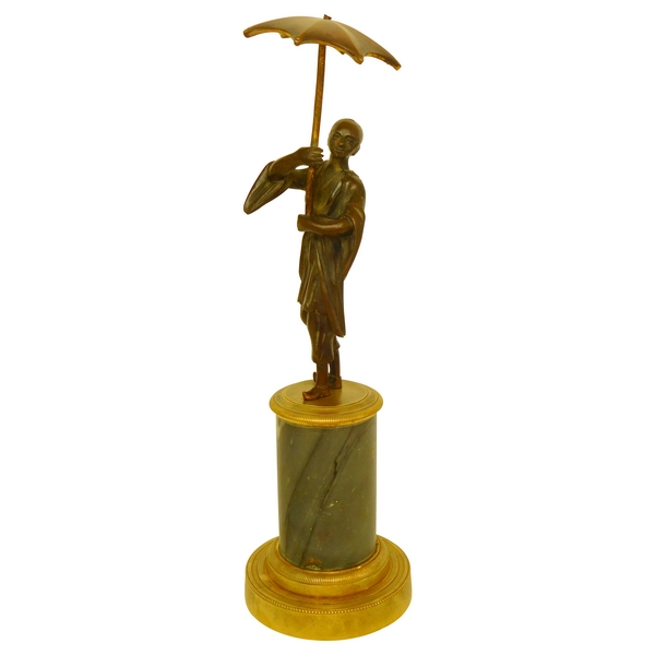 Bronze & marble sculpture, Chinese holding an umbrella, Louis XVI style - aarly 19th century