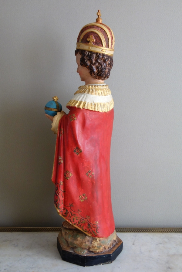Grande statue de dévotion ou chapelle : l'Enfant Jésus de Prague, plâtre polychrome doré - XIXe siècle