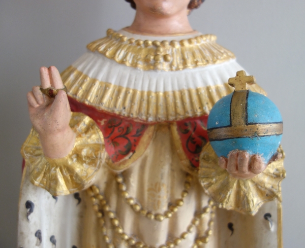 Grande statue de dévotion ou chapelle : l'Enfant Jésus de Prague, plâtre polychrome doré - XIXe siècle