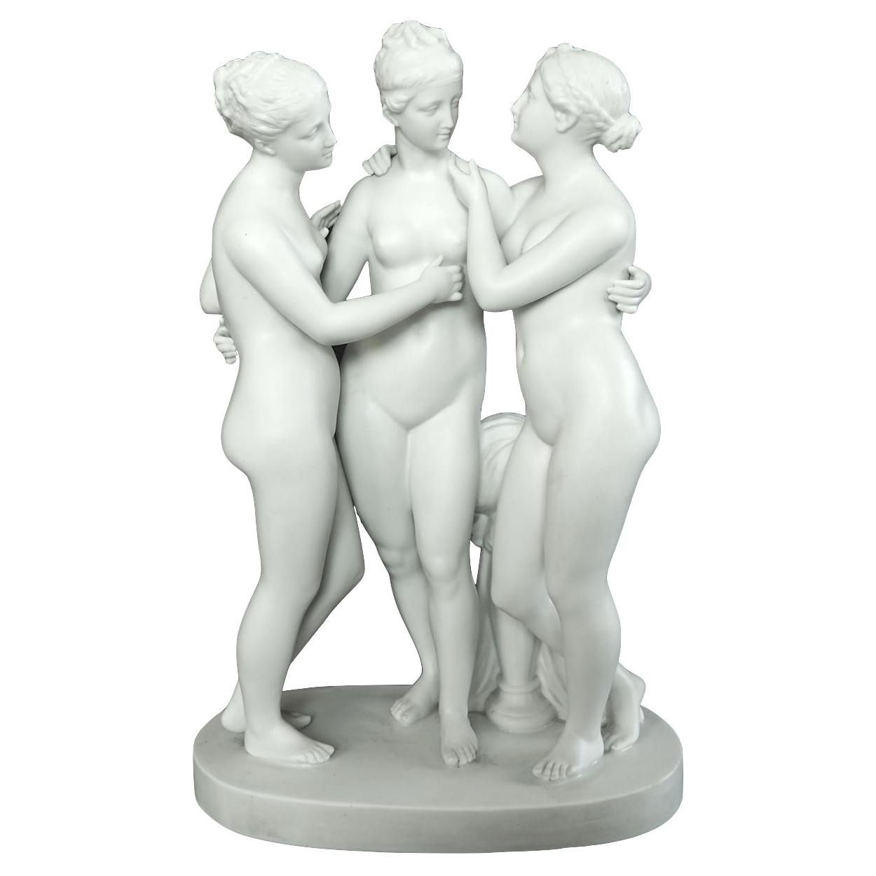 Les 3 Grâces, grand sujet mythologique en biscuit de porcelaine, époque XIXe - 36,3cm