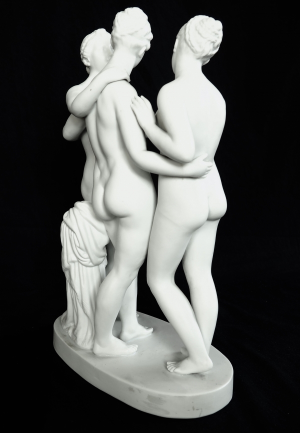 Les 3 Grâces, grand sujet mythologique en biscuit de porcelaine, époque XIXe - 36,3cm