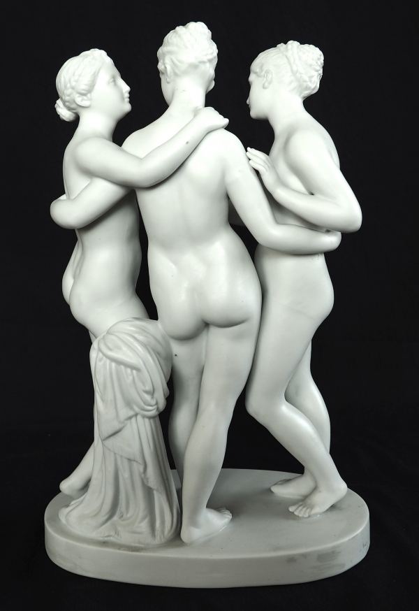 Les 3 Grâces, grand sujet mythologique en biscuit de porcelaine, époque XIXe - 36,3cm