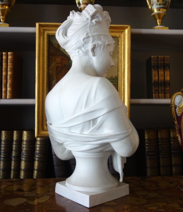 Tall biscuit bust featuring Madame Recamier after Houdon - 57cm