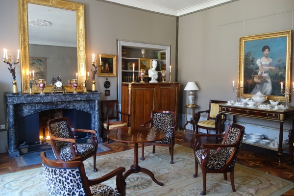 Tall biscuit bust featuring Madame Recamier after Houdon - 57cm