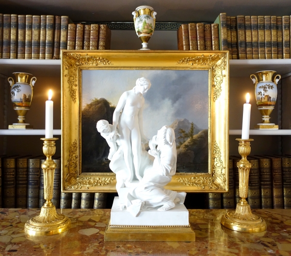 Grand biscuit de porcelaine, allégorie de la sculpture de Falconet - style Louis XVI bronze doré