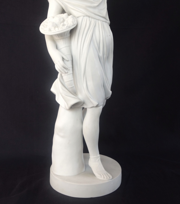 Grande statue néoclassique à l'antique en biscuit de porcelaine : Cérès - allégorie de l'été - 52cm