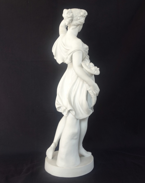 Grande statue néoclassique à l'antique en biscuit de porcelaine : Cérès - allégorie de l'été - 52cm