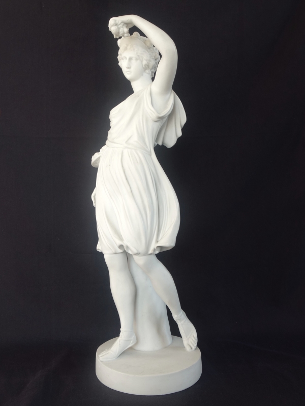 Grande statue néoclassique à l'antique en biscuit de porcelaine : Cérès - allégorie de l'été - 52cm