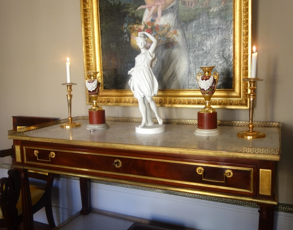 Grande statue néoclassique à l'antique en biscuit de porcelaine : Cérès - allégorie de l'été - 52cm