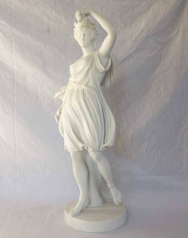 Grande statue néoclassique à l'antique en biscuit de porcelaine : Cérès - allégorie de l'été - 52cm