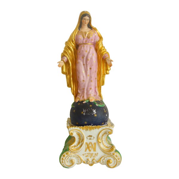 Grande statue Vierge de l'Assomption en porcelaine polychrome attribuée à Jacob Petit - Vers 1840