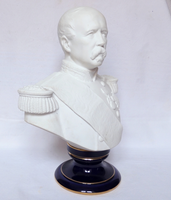 Porcelain biscuit bust of French Marshall de Mac Mahon - signed Sevres 1874