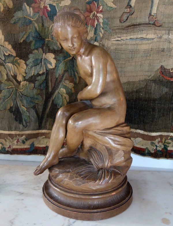 Tall terracotta nymph after Falconet, 18th century style - 56cm