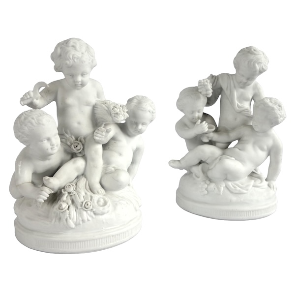 Pair of Louis XVI style biscuit sculptures - 19th century