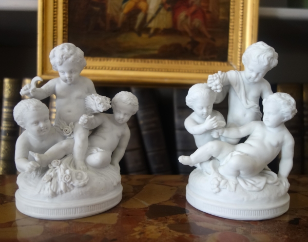 Pair of Louis XVI style biscuit sculptures - 19th century