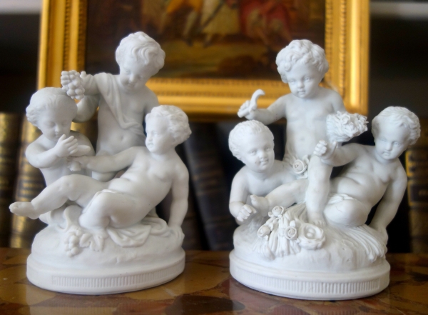 Pair of Louis XVI style biscuit sculptures - 19th century