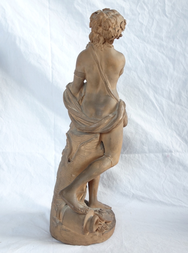 Pair of terracotta statues picturing a Faun and a Maenad, Louis XVI style after Clodion