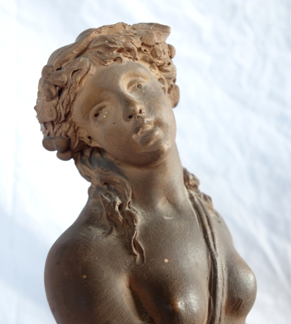 Pair of terracotta statues picturing a Faun and a Maenad, Louis XVI style after Clodion