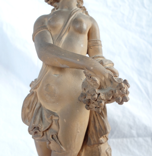 Pair of terracotta statues picturing a Faun and a Maenad, Louis XVI style after Clodion