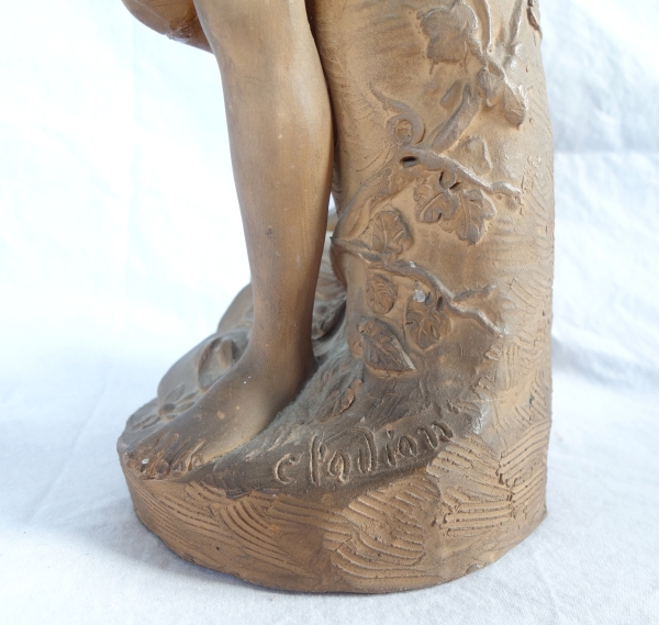 Pair of terracotta statues picturing a Faun and a Maenad, Louis XVI style after Clodion