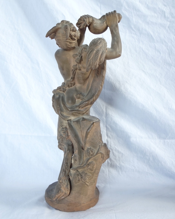 Pair of terracotta statues picturing a Faun and a Maenad, Louis XVI style after Clodion