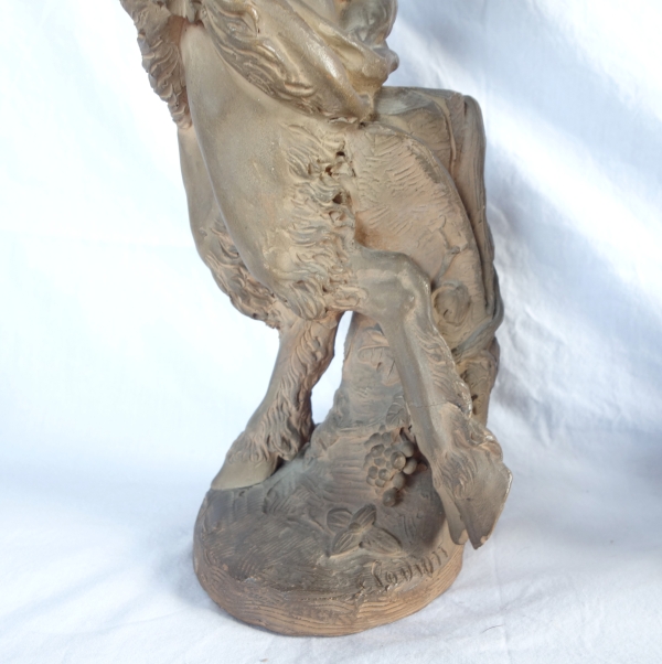 Pair of terracotta statues picturing a Faun and a Maenad, Louis XVI style after Clodion