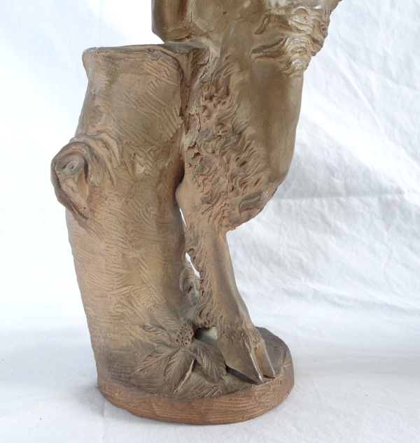 Pair of terracotta statues picturing a Faun and a Maenad, Louis XVI style after Clodion