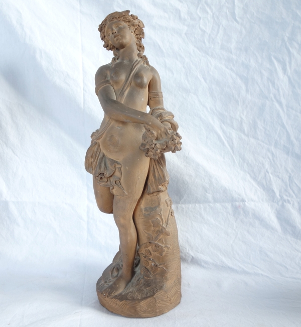 Pair of terracotta statues picturing a Faun and a Maenad, Louis XVI style after Clodion