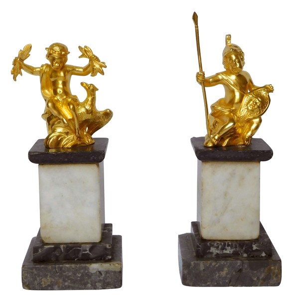 Pair of ormolu and marble statuettes : Jupiter & Mars pictured as children - Louis XVI Period