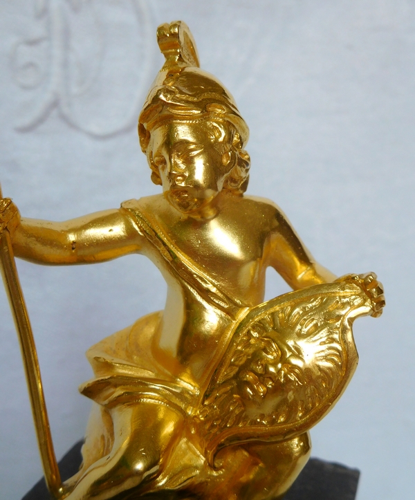 Paire de statuettes en bronze doré et marbre : Jupiter et Mars enfants, époque Louis XVI