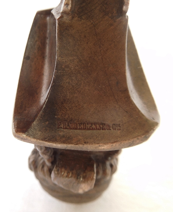 Barbedienne : sceau à cacheter armoirié en bronze, signé : buste de philosophe Grec